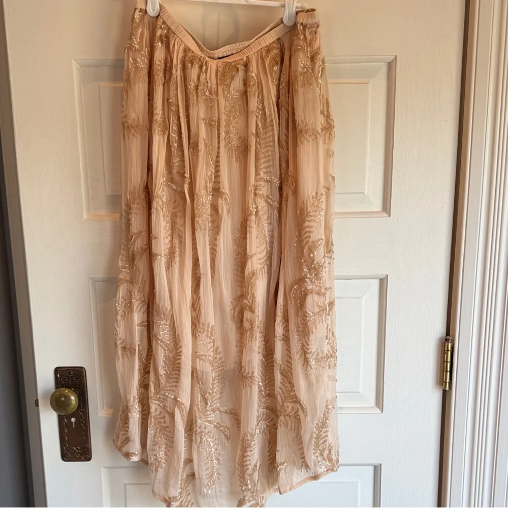 J. Crew Embroidered Cream Maxi Skirt